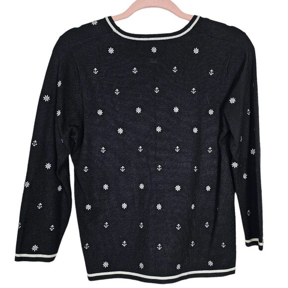 ⚓ ERIN MATTHEWS Vintage Black/White Cardigan Nautical Embroidered Size S⚓ - Picture 2 of 5